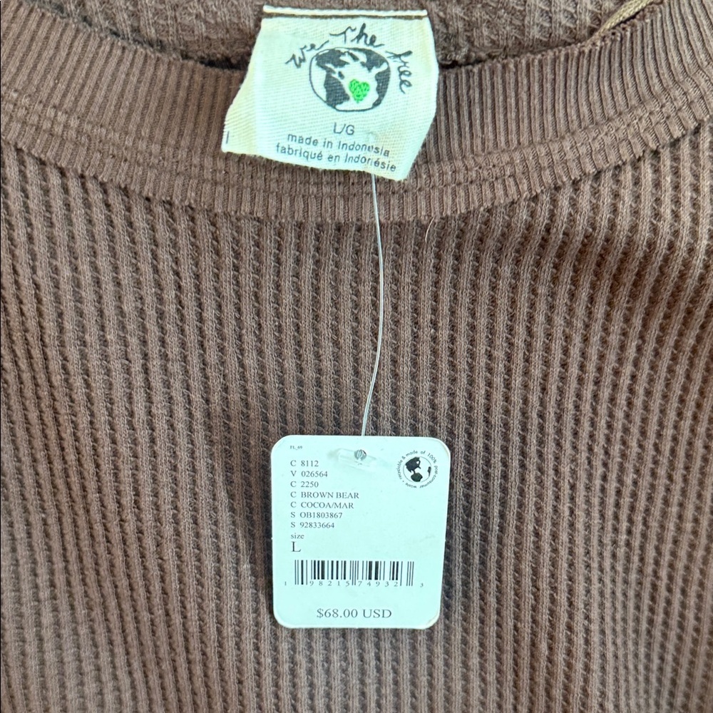 🤎 Free People We the Free Brown Ribbed Knit Cotton Layering Top NWT Size Large 🤎 - Picture 2 of 5